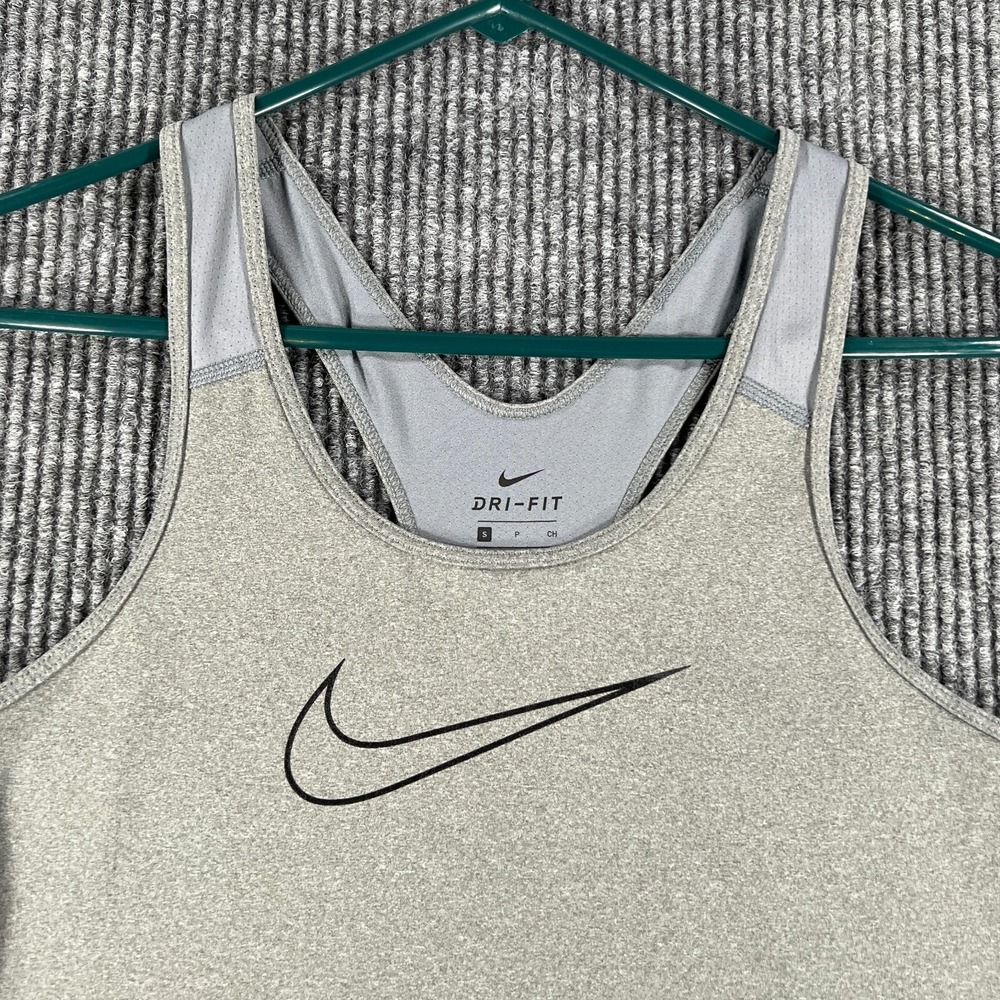 Nike Tank Top Shirt Womens Small Gray‎ Solid Dri Fit Sleeveless Active Gym Run